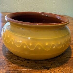 Bobby Flat Terra Pottery Bowl Oven Safe Yellow Brown‎ Decor Dish Cottage Kitchen